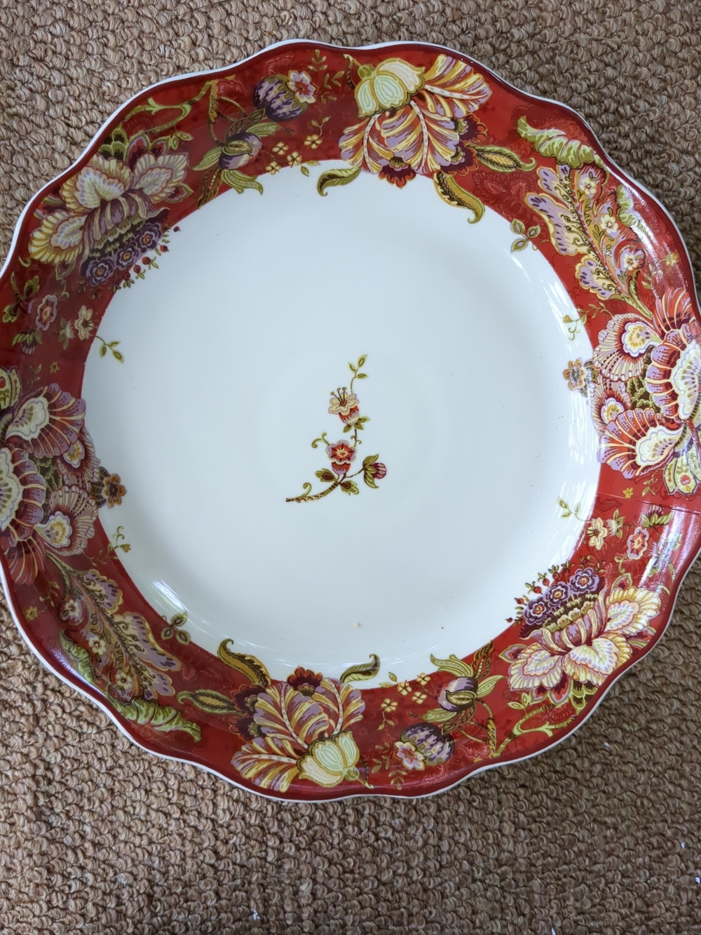 222 fifth Gabrielle Red Floral Porcelain Serving Bowl- XL 13"
